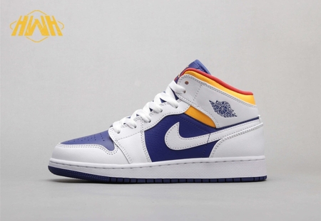 Air Jordan 1 Mid White Laser Orange Deep Royal Blue 36-40